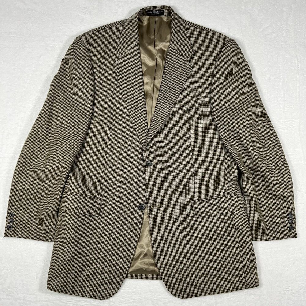 Gianfranco Ruffini Mens 44 Houndstooth Blazer Sport Coat Silk Wool Tan Brown
